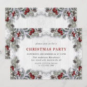 Holly Berry Pine Cones Branch Kerstparty Kaart (Voorkant / Achterkant)