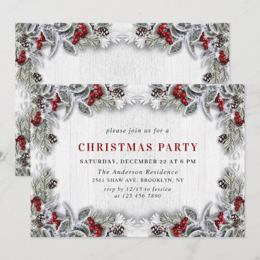 Holly Berry Pine Cones Branch Kerstparty Kaart (Voorkant / Achterkant)