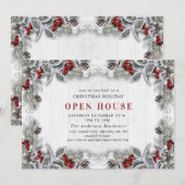Holly Berry Pine Cones kerst Open House Kaart (Voorkant / Achterkant)