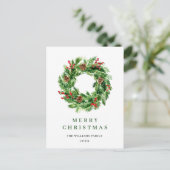 Holly Berry Pine Cones kerst Wreath Briefkaart (Staand voorkant)