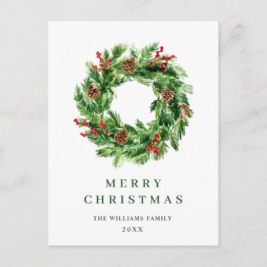 Holly Berry Pine Cones kerst Wreath Briefkaart (Voorkant)