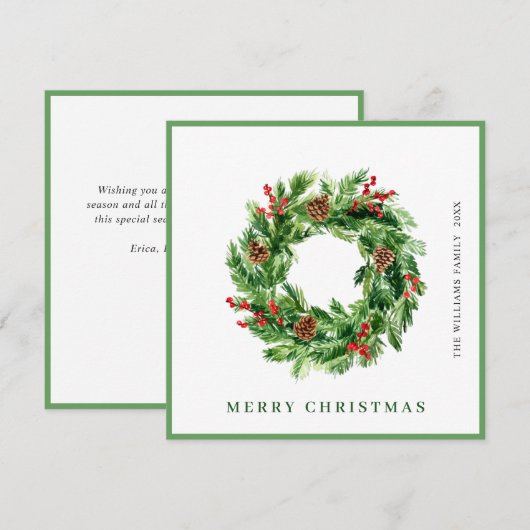 Holly Berry Pine Cones kerst Wreath Feestdagenkaart (Voorkant / Achterkant)