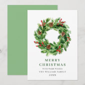 Holly Berry Pine Cones kerst Wreath Feestdagenkaart (Voorkant / Achterkant)