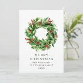 Holly Berry Pine Cones kerst Wreath Feestdagenkaart (Staand voorkant)