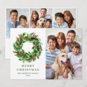 Holly Berry Pine Cones Kerstmis met 4 FOTO Feestdagenkaart (Voorkant / Achterkant)