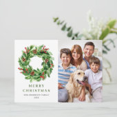 Holly Berry Pine Cones Kerstmis met 4 FOTO Feestdagenkaart (Staand voorkant)