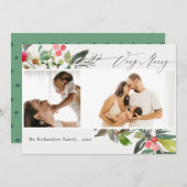 Holly Berry Pine Kerstfeest 2 Foto Feestdagenkaart (Voorkant / Achterkant)