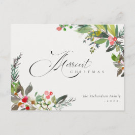 Holly Berry Pine Red Green Merriest Kerstmis Briefkaart