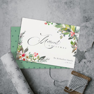 Holly Berry Pine Red Green Merriest Kerstmis Feestdagenkaart