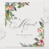 Holly Berry Pine Red Green Merriest Kerstmis Wijn Etiket (Enkel label)