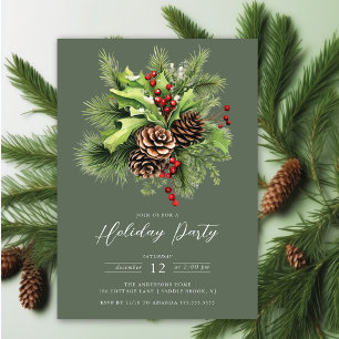 Holly Berry Pine Vakantie Party Kaart