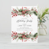 Holly Berry Pine Vakantie Party Kaart (Staand voorkant)