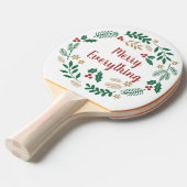 Holly Berry Pine Wreath Merry Alles foto Tafeltennisbatje (Voorkant Gekanteld)