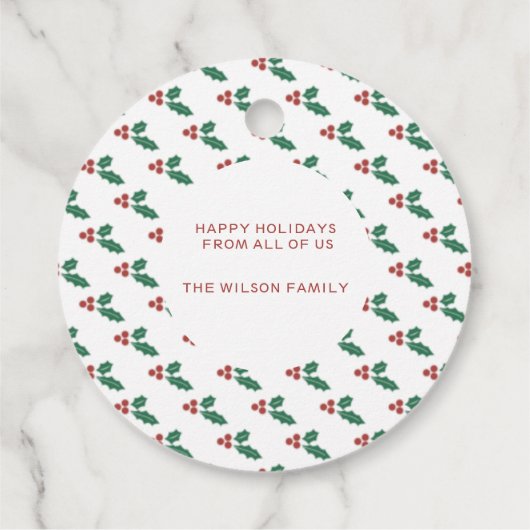 Holly Berry Pine Wreath Merry Alles Holiday Bedankjes Labels (Achterkant)