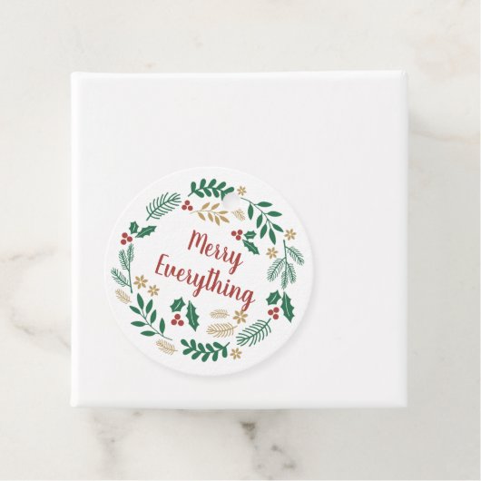 Holly Berry Pine Wreath Merry Alles Holiday Bedankjes Labels (In situ)