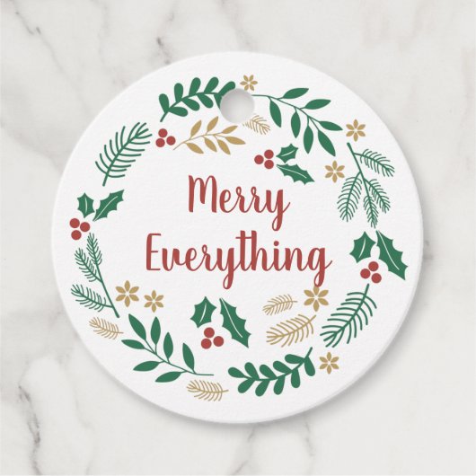 Holly Berry Pine Wreath Merry Alles Holiday Bedankjes Labels (Voorkant)