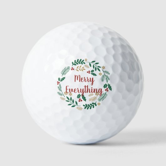 Holly Berry Pine Wreath Merry Alles Holiday Golfballen (Voorkant)