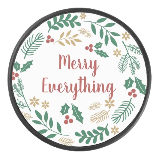 Holly Berry Pine Wreath Merry Alles Holiday Hockey Puck (Voorkant)