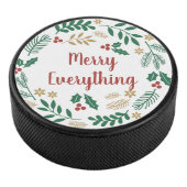Holly Berry Pine Wreath Merry Alles Holiday Hockey Puck (3/4)