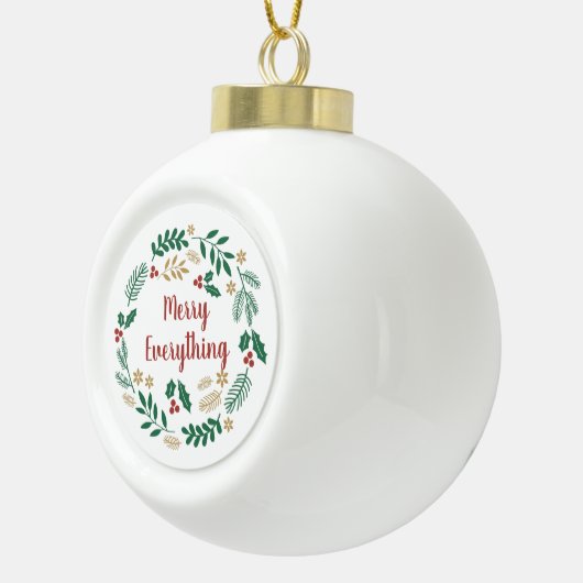 Holly Berry Pine Wreath Merry Alles Holiday Keramische Bal Ornament (Rechts)