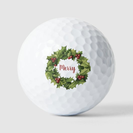 Holly Berry Pine Wreath Merry Holiday Golfballen (Voorkant)