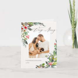 Holly Berry Pine Zéér Gezellig Kerst Foto Frame Feestdagen Kaart
