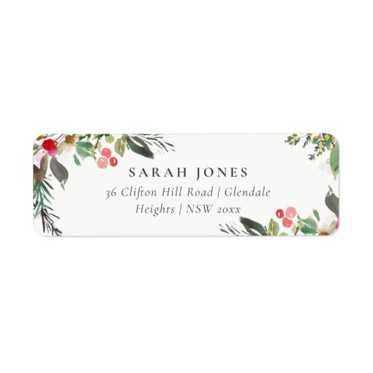 Holly Berry Pine Zeer prettig kerstadres Etiket (Voorkant)