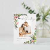Holly Berry Pine Zeer prettig kerstfoto Lijst Briefkaart (Staand voorkant)