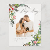 Holly Berry Pine Zeer prettig kerstfoto Lijst Briefkaart (Voorkant)