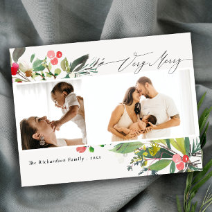 Holly Berry Pine Zeer prettige kerstfoto 2 Briefkaart