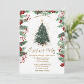 Holly Berry Poinsettia Kerstboom Sterren Kaart (Staand voorkant)