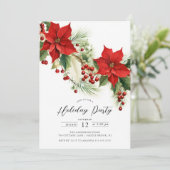 Holly Berry Poinsettia Vakantie Party Kaart (Staand voorkant)