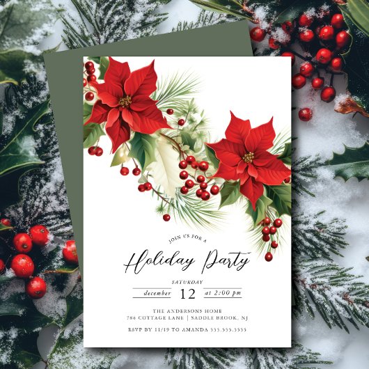 Holly Berry Poinsettia Vakantie Party Kaart