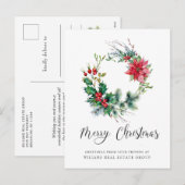 Holly Berry Poinsettia Wreath Corporate Kerstmis Feestdagenkaart (Voorkant / Achterkant)