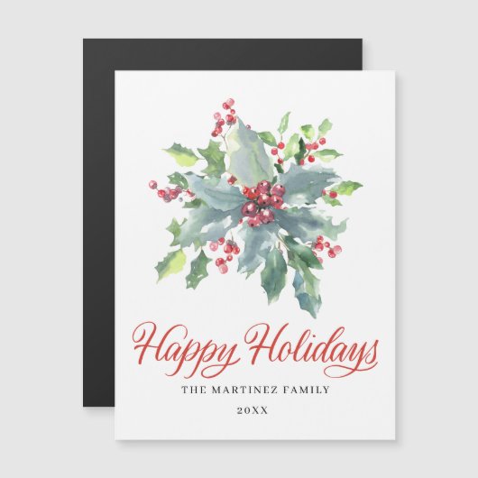 Holly Berry Prettige feestdagen Magnetische Kaart (Voorkant / Achterkant)