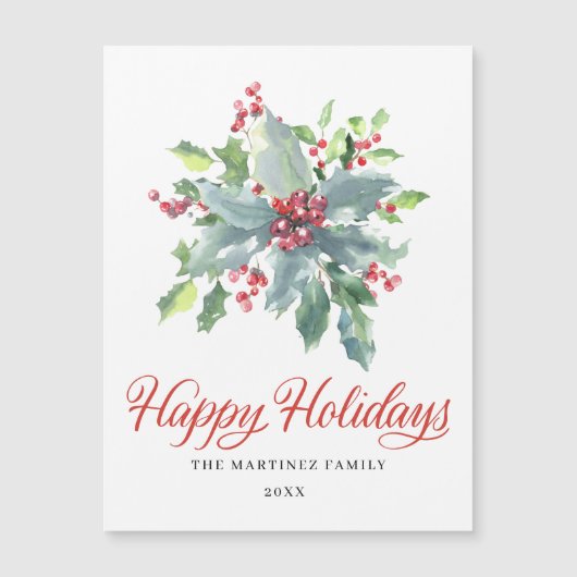 Holly Berry Prettige feestdagen Magnetische Kaart (Voorkant)