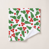 Holly berry, red, groene strepen kerst bad handdoek (Wasdoekje)