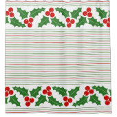 Holly berry, red, groene strepen kerst douchegordijn (Voorkant)