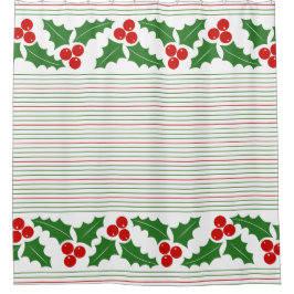Holly berry, red, groene strepen kerst douchegordijn