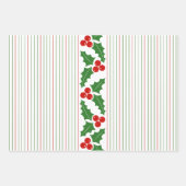 Holly berry, red, groene strepen kerst inpakpapier vel (Voorkant)
