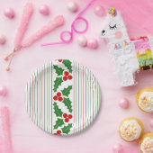 Holly berry, red, groene strepen kerst papieren bordje (Feest)