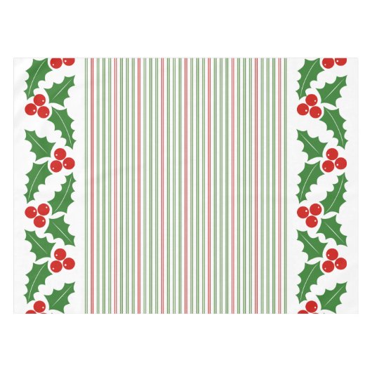 Holly berry, red, groene strepen kerst tafelkleed (Voorkant (Horizontaal))