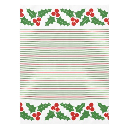 Holly berry, red, groene strepen kerst tafelkleed (Voorkant)