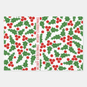 Holly berry, red, groene strepen, pretkerst inpakpapier vel (Voorkant 2)