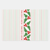 Holly berry, red, groene strepen, pretkerst inpakpapier vel (Voorkant)