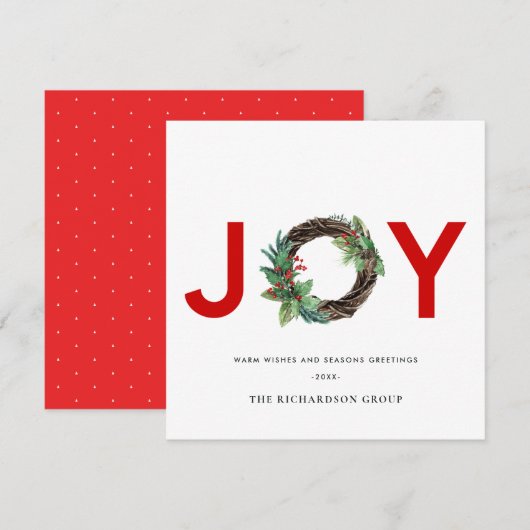 HOLLY BERRY RED JOY WREATH CHRISTMAS CORPORATE FEESTDAGENKAART (Voorkant / Achterkant)