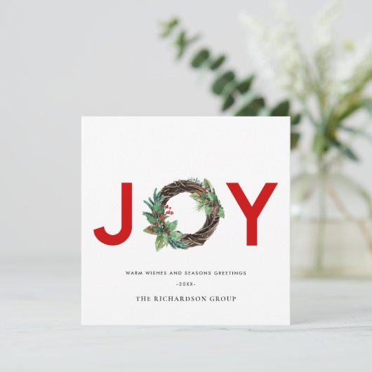 HOLLY BERRY RED JOY WREATH CHRISTMAS CORPORATE FEESTDAGENKAART (Staand voorkant)