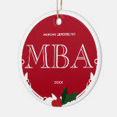 Holly Berry Red White MBA Afstuderen Naam jaar Keramisch Ornament (Links)