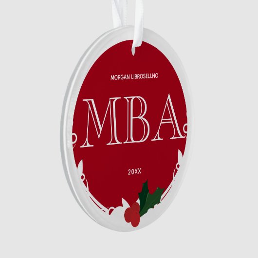 Holly Berry Red White Naam Jaar MBA Afstuderen Ornament (voorkant)