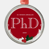 Holly Berry Red White PhD Afstuderen Metalen Ornament (Voorkant)
